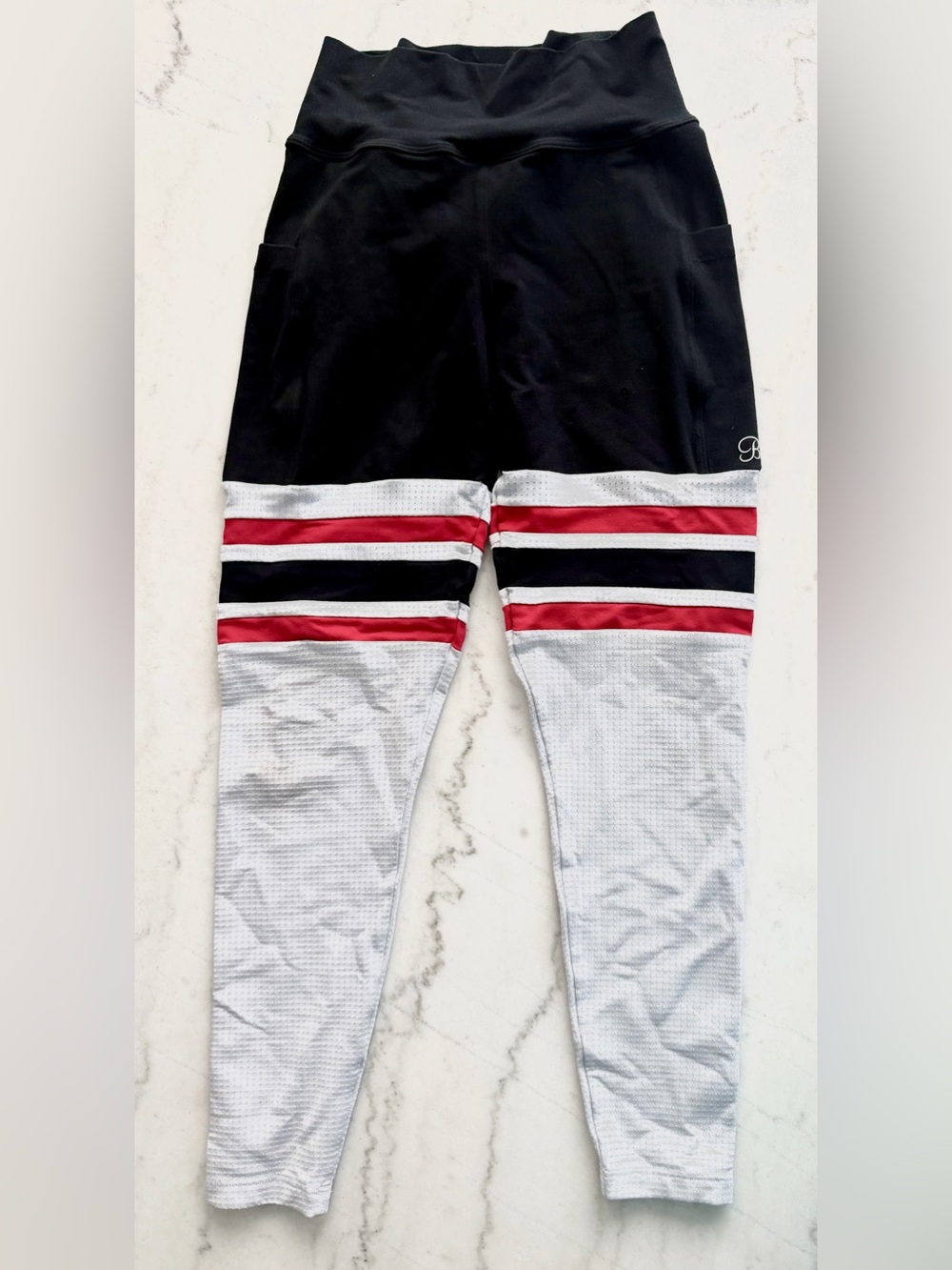 Bombshell Sportswear Black, White and Red Colorblock Leggings